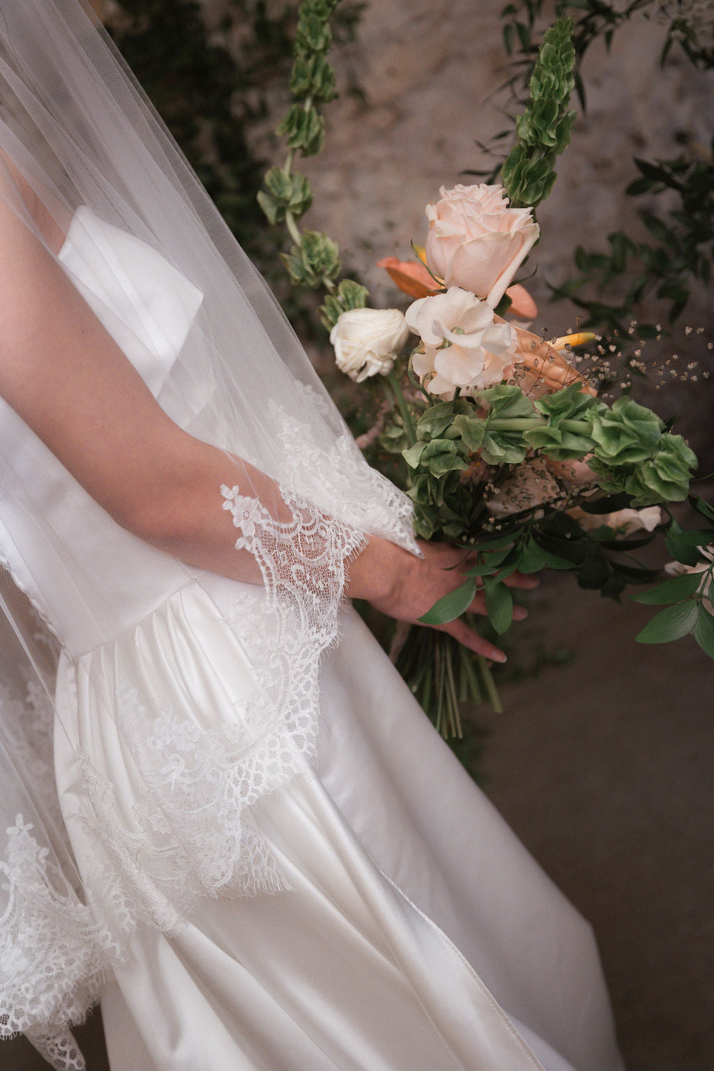 Custom AVRIL Draped Pearl Lace Juliette Veil for Katie