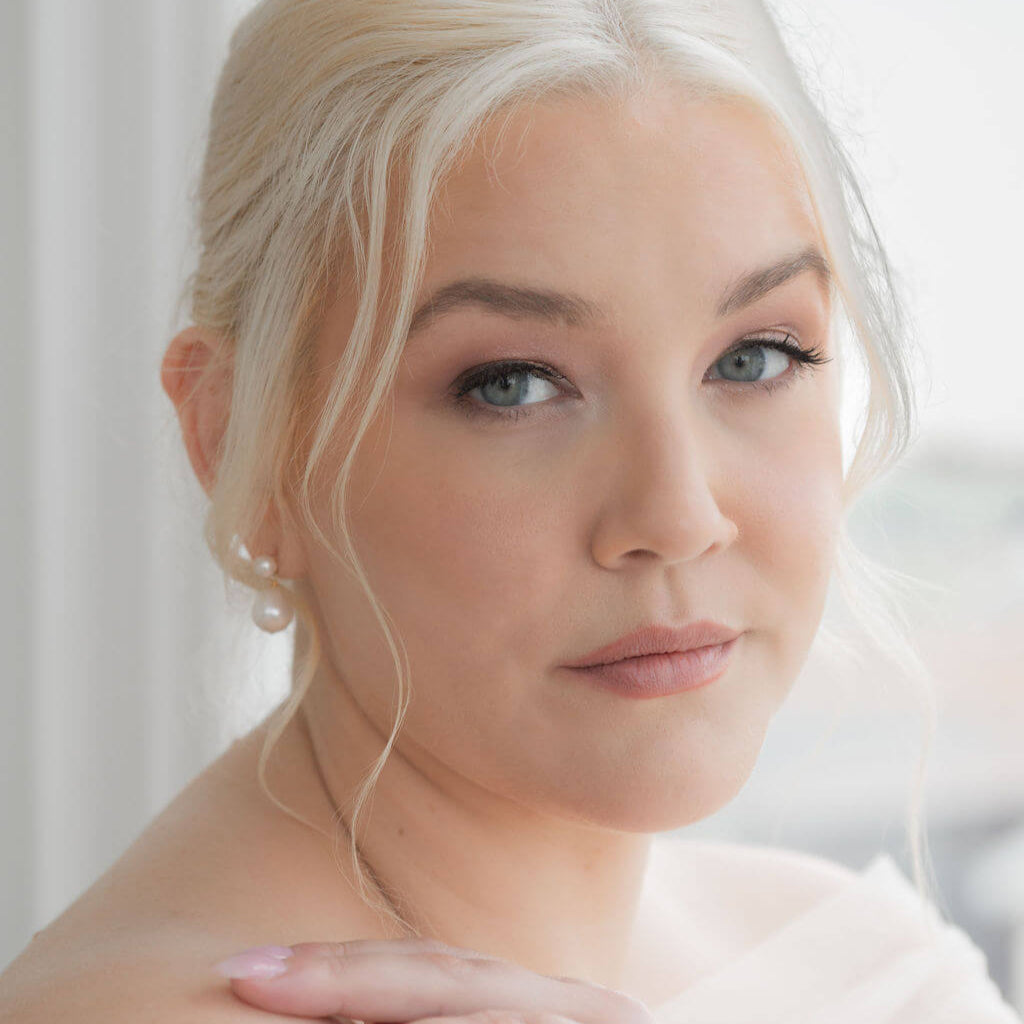 white pearl double drop bridal earrings for weddings in canada