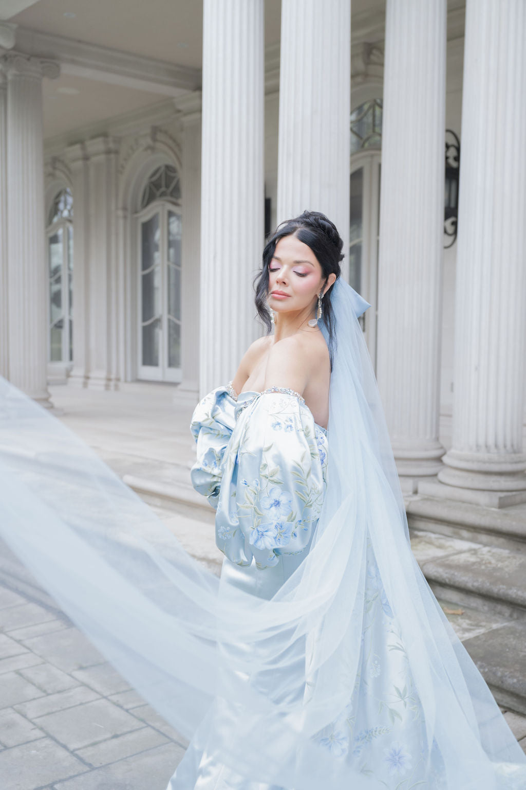 BLUEBELL Dusty Blue Wedding Veil with Blusher