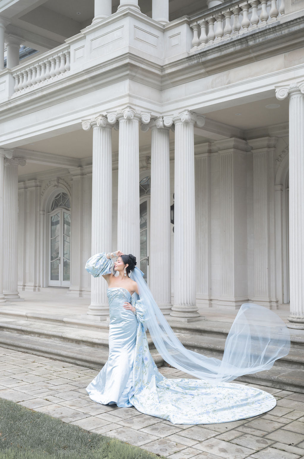 BLUEBELL Dusty Blue Wedding Veil with Blusher