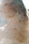 Close-up of a lace veil with a blurred background
