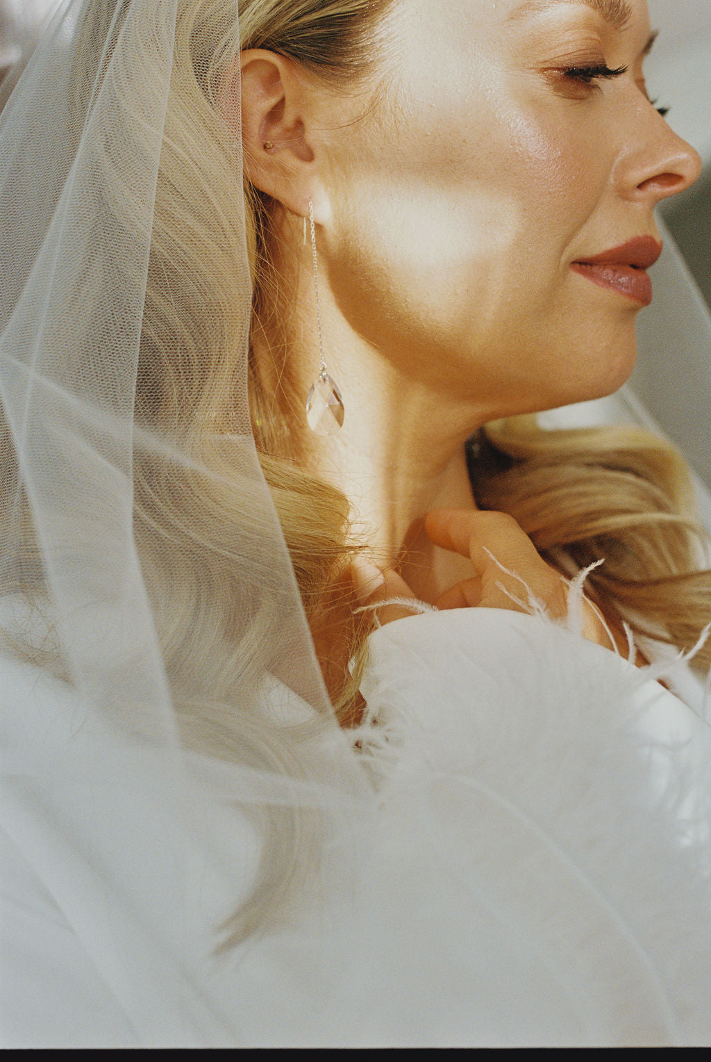 Close-up of a woman wearing a veil with a soft focus background