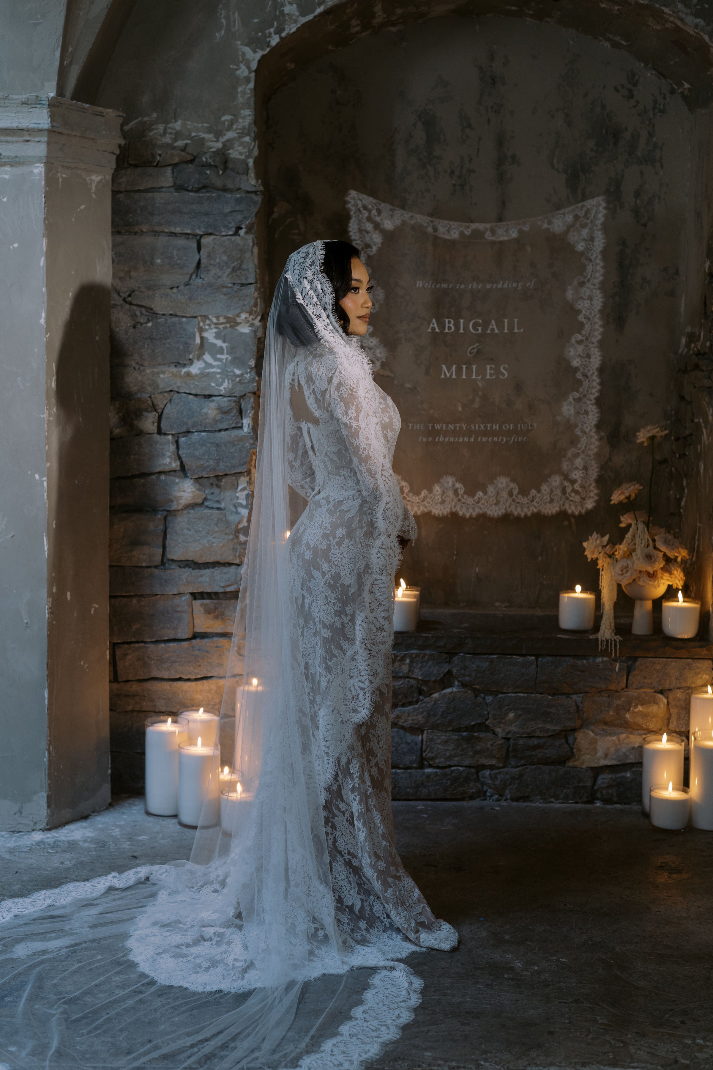 CASSIE Lace Trim Mantilla Veil