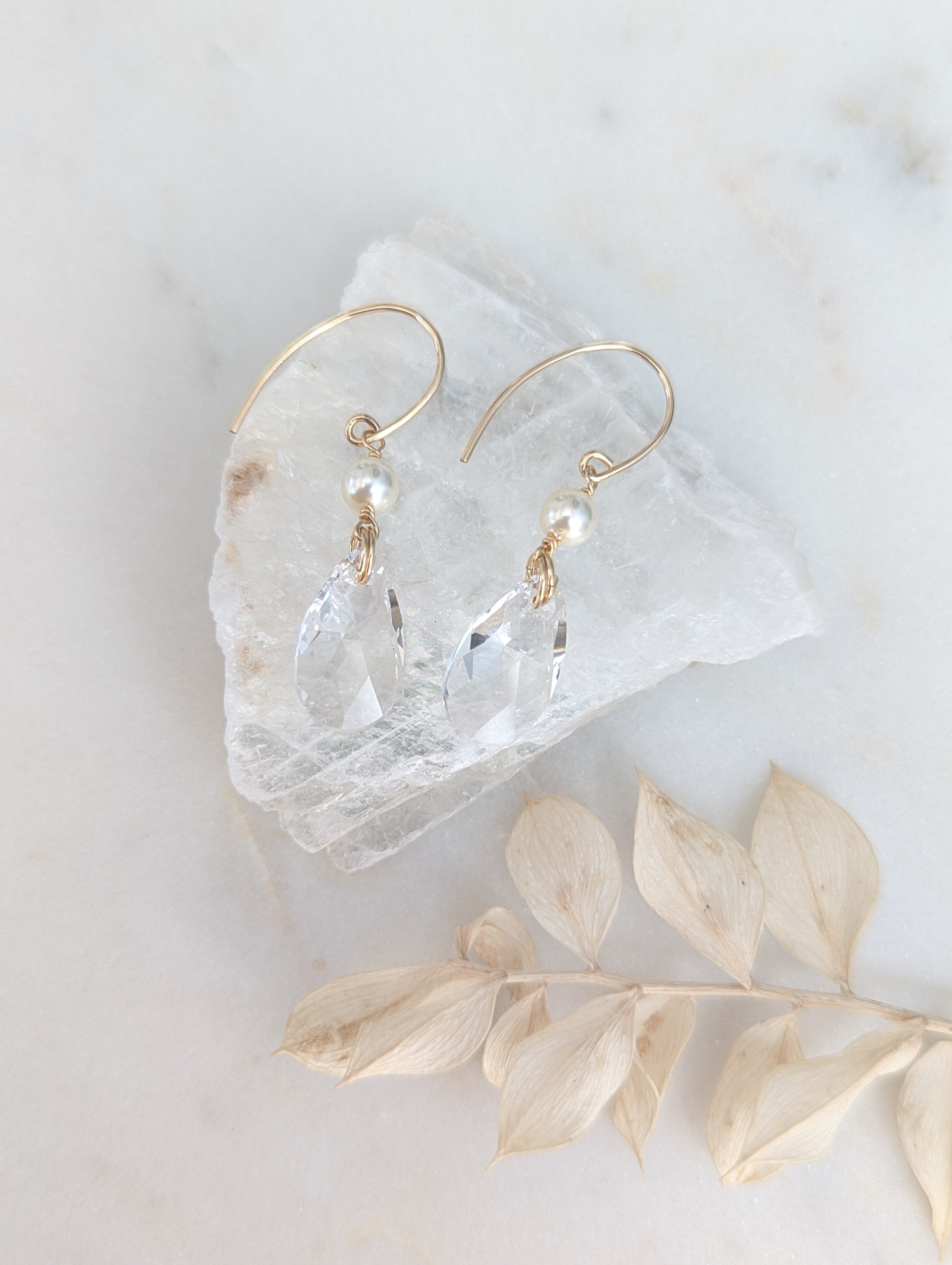 KYLIE Crystal Teardrop Earrings with Pearls
