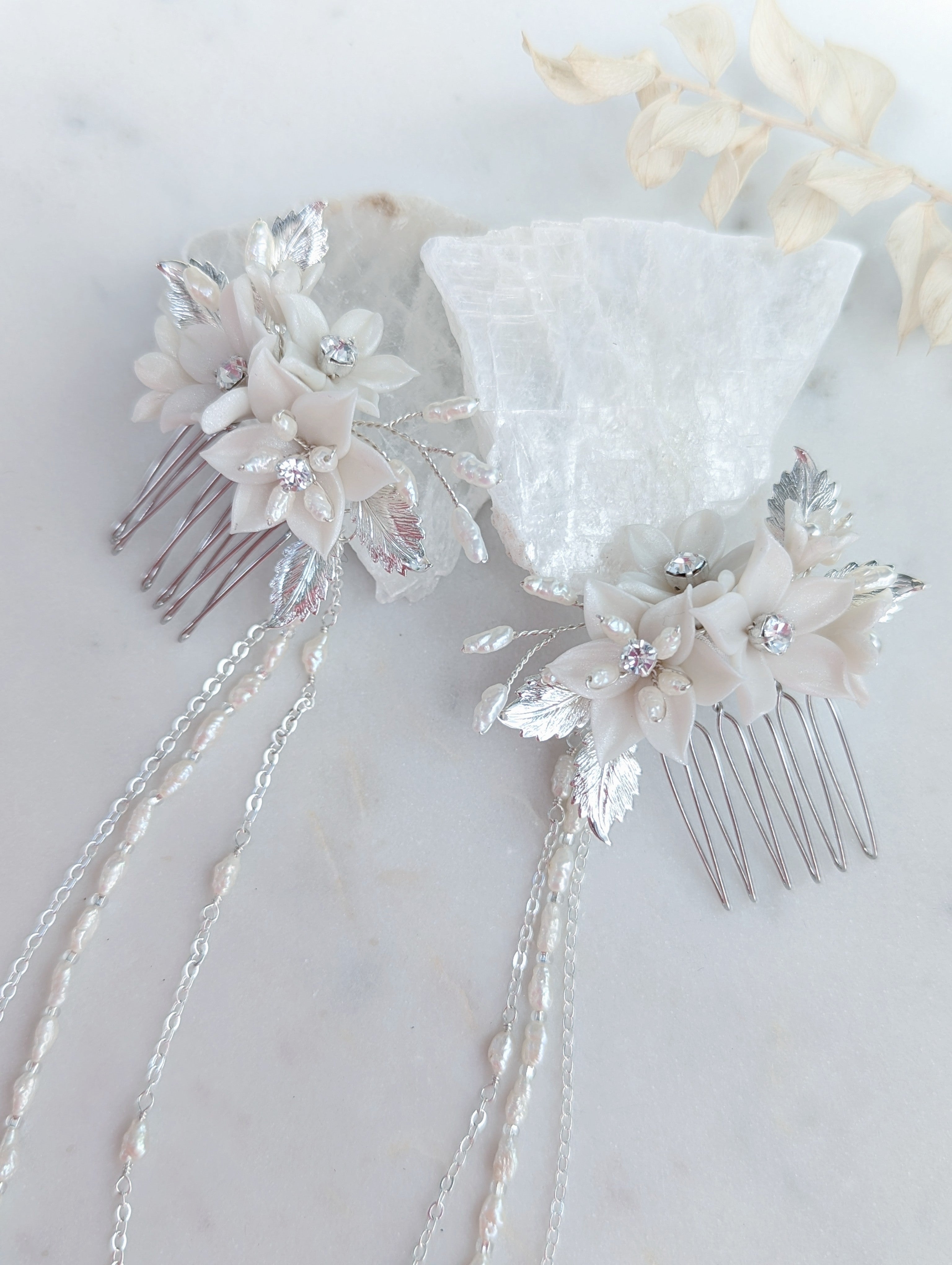 MONIQUE Clay Flower Bridal Hair Chain