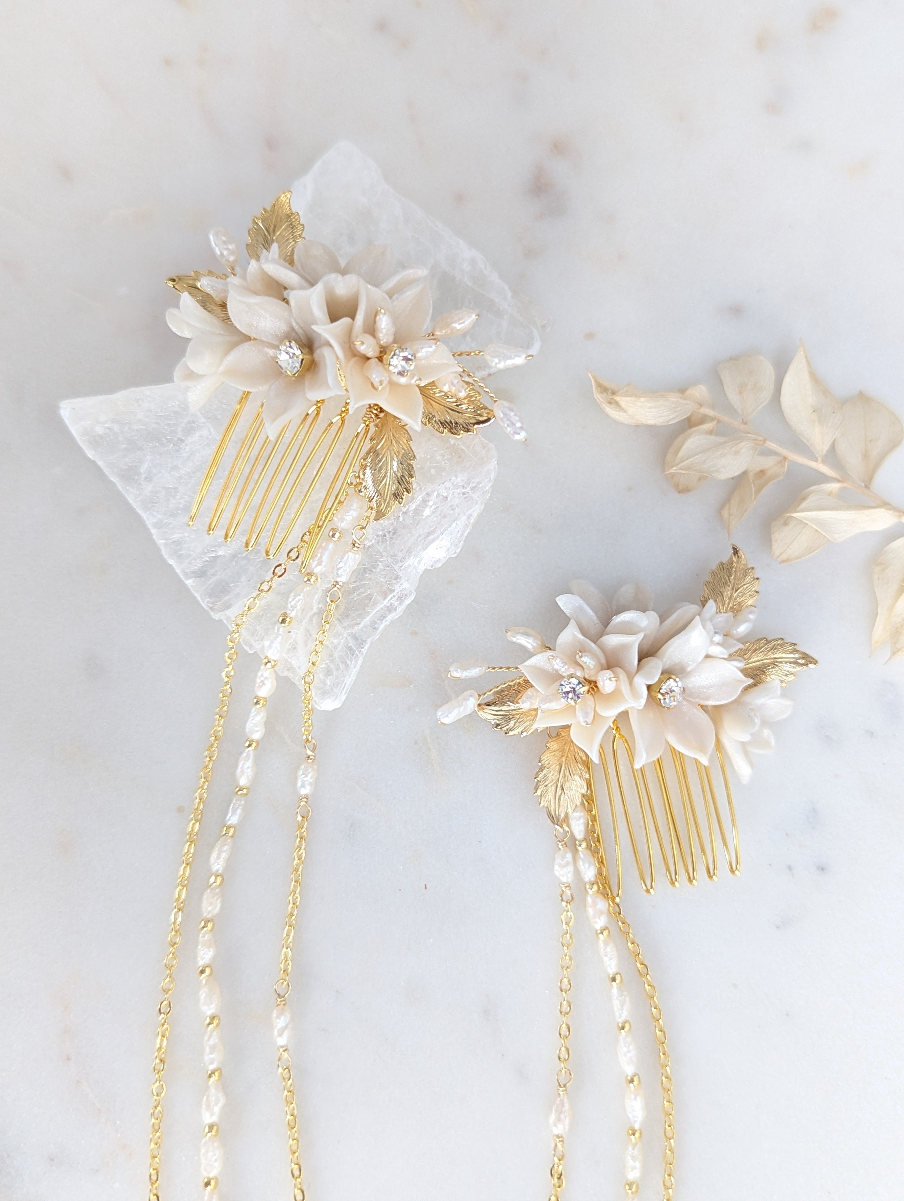 MONIQUE Clay Flower Bridal Hair Chain