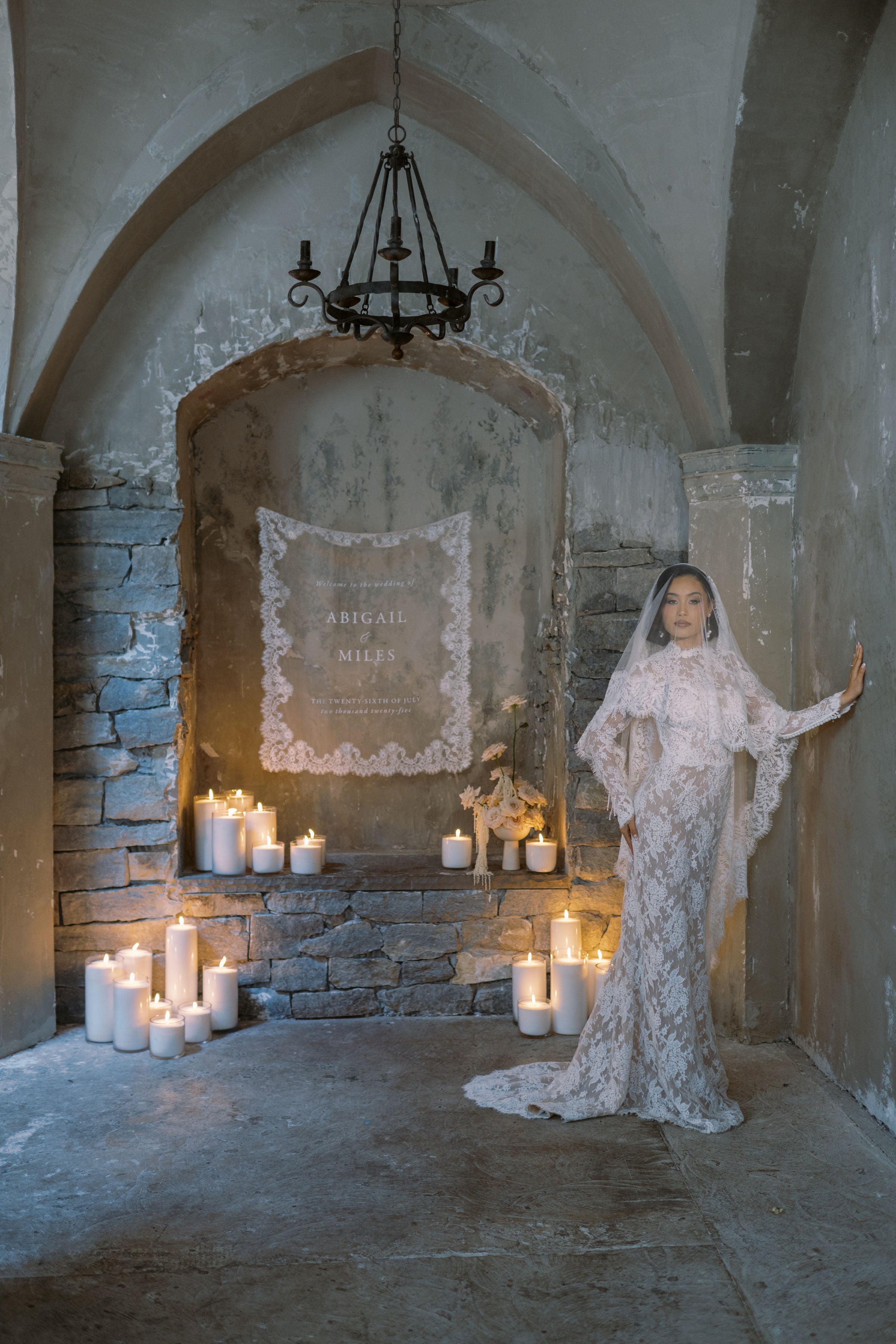 CASSIE Lace Trim Mantilla Veil