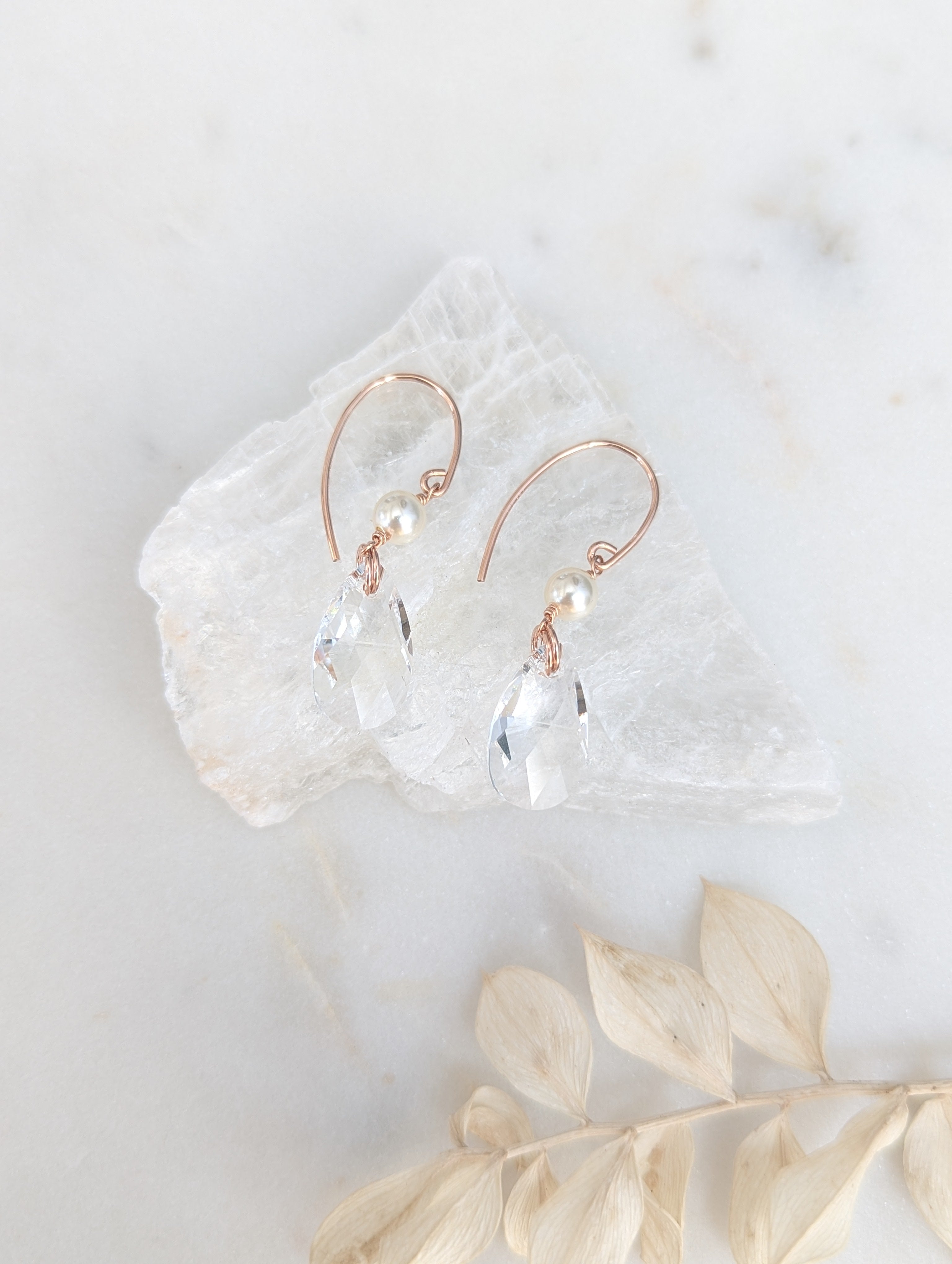 KYLIE Crystal Teardrop Earrings with Pearls