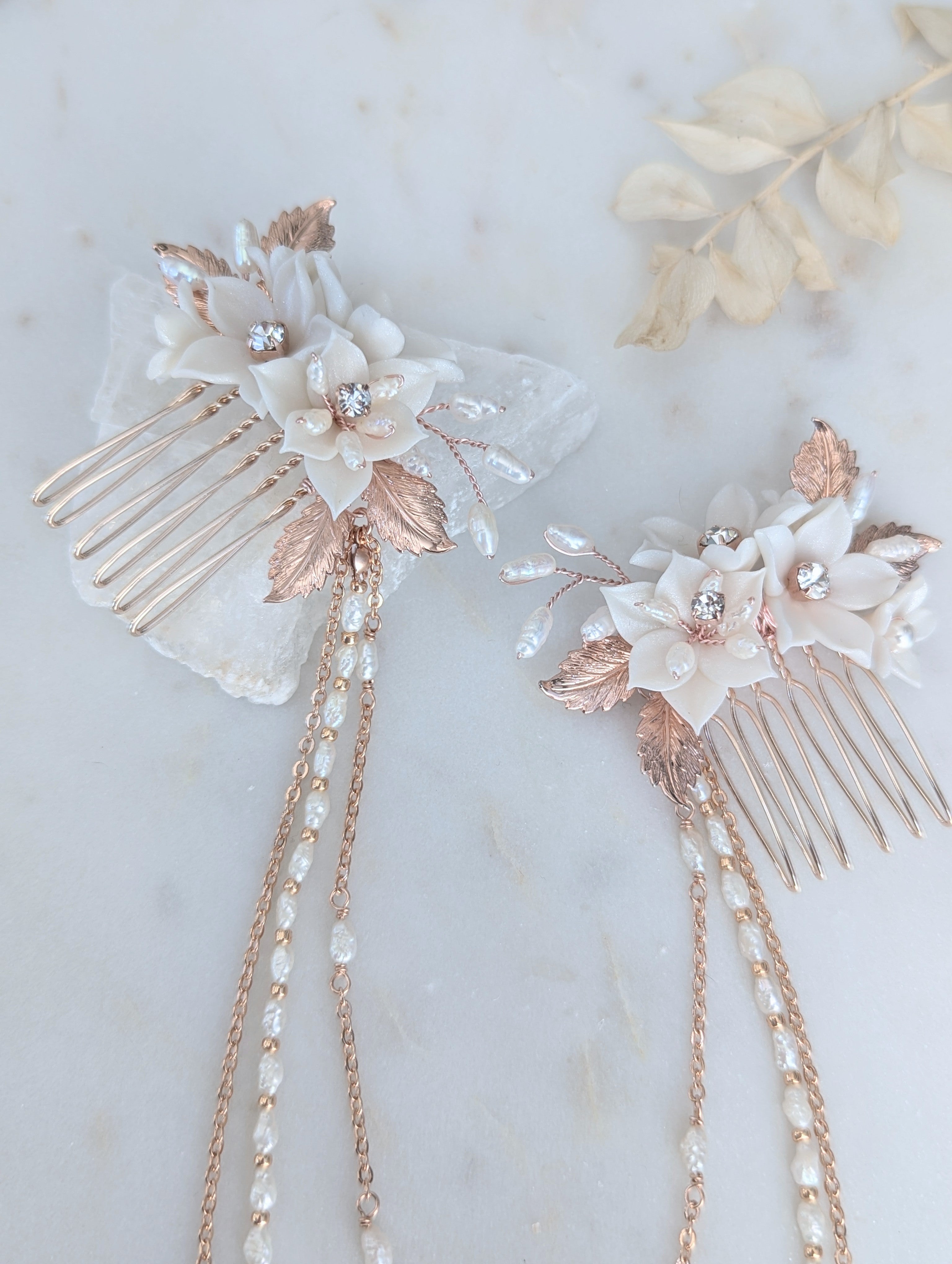 MONIQUE Clay Flower Bridal Hair Chain