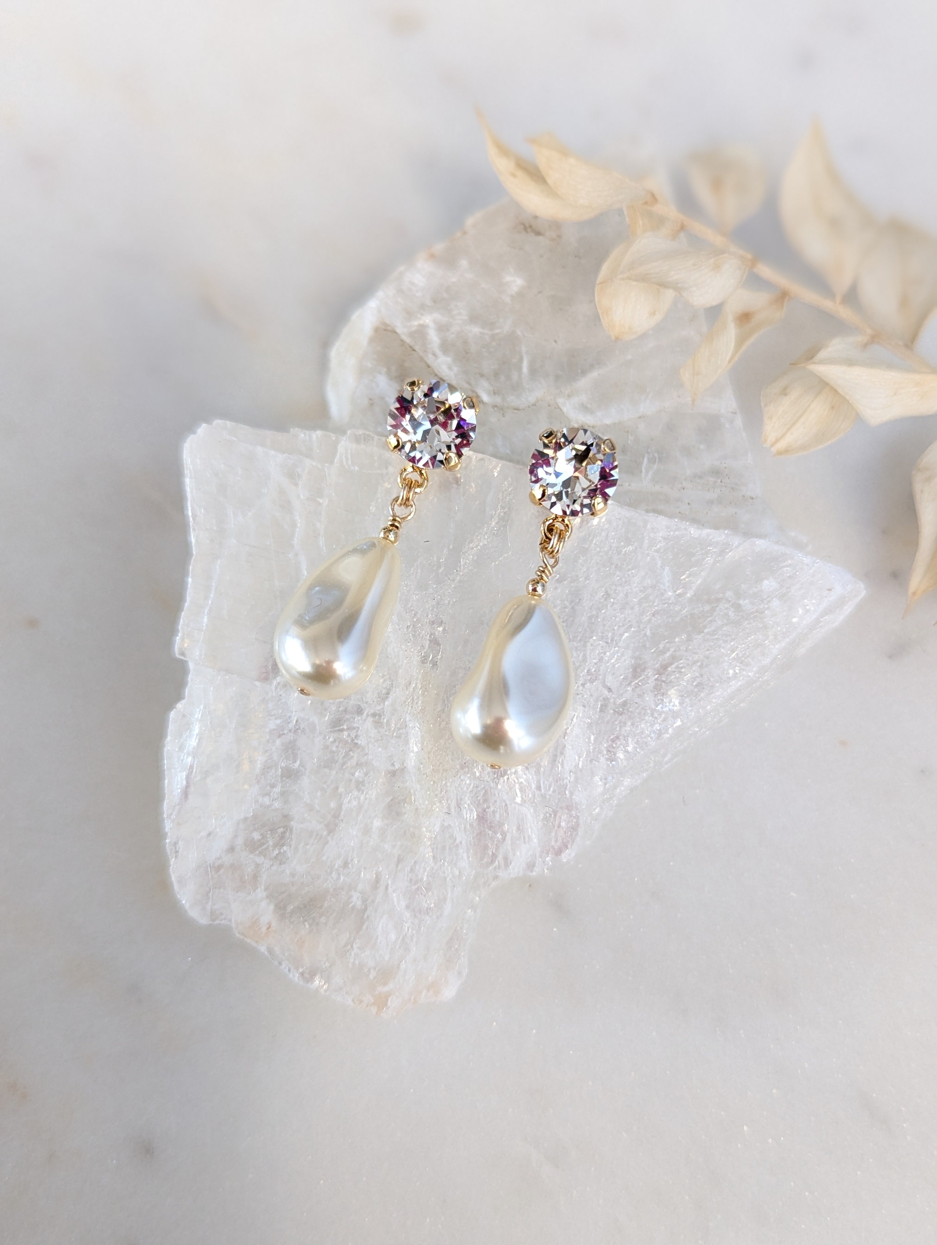 SERENA Crystal & Baroque Style Pearl Drop Earrings