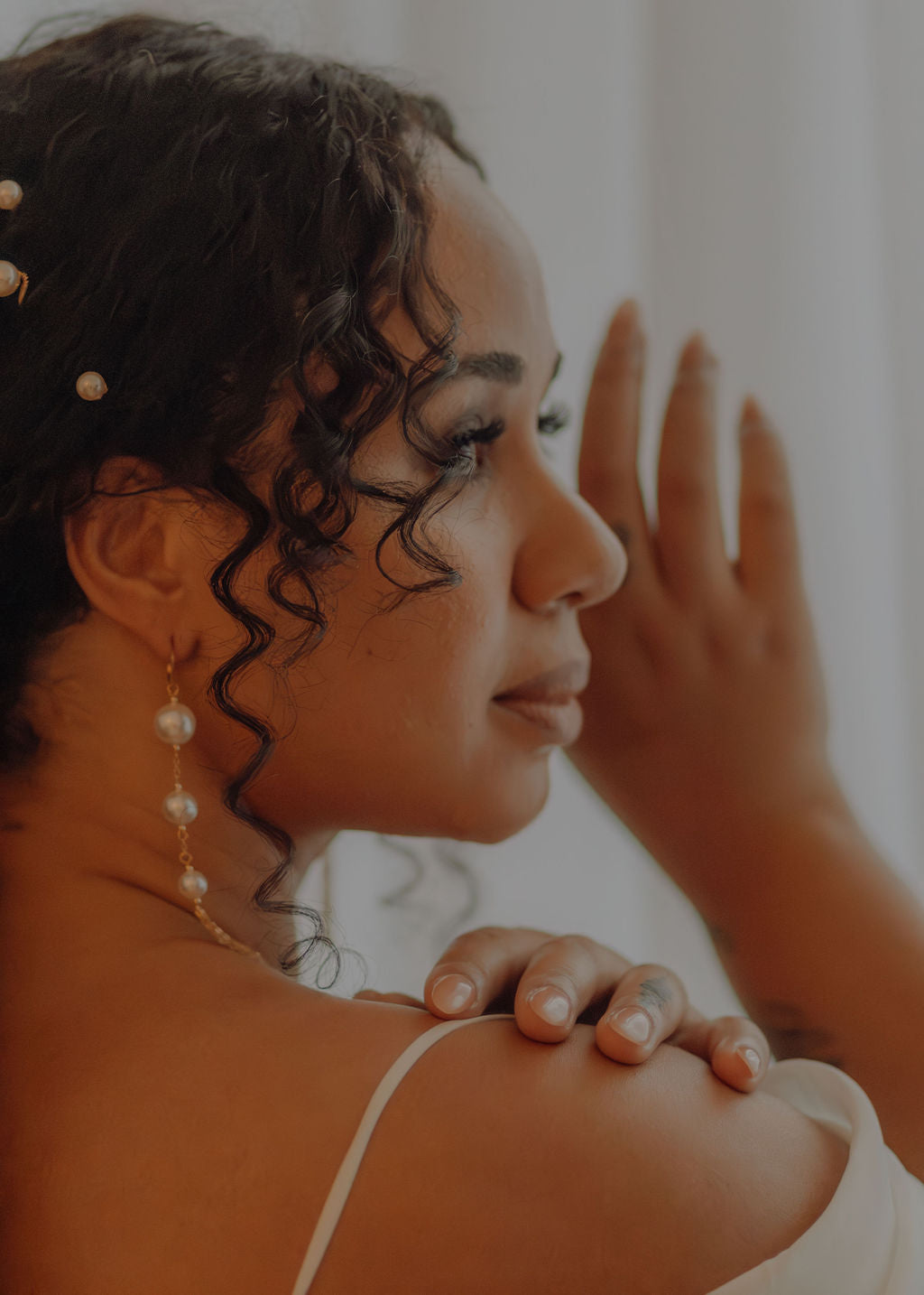 rose gold pearl dangle earrings with fringe tassels in silver for the modern bride