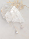 long pearl dangle earrings in white and silver for brides