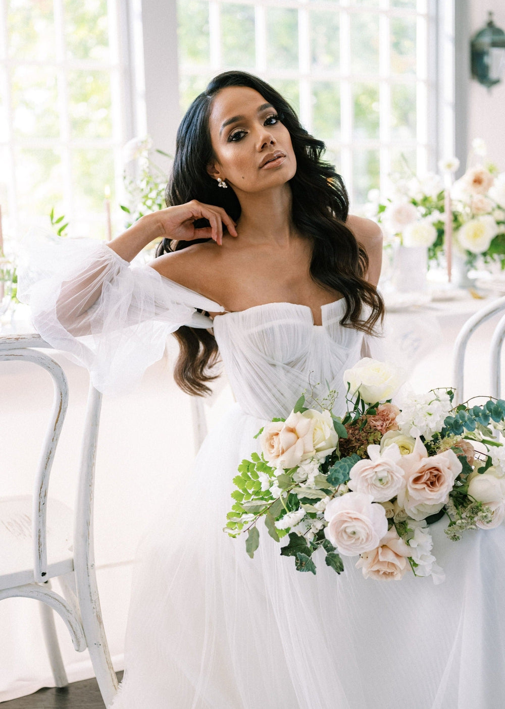 gold pearl and crystal cluster stud earrings for brides