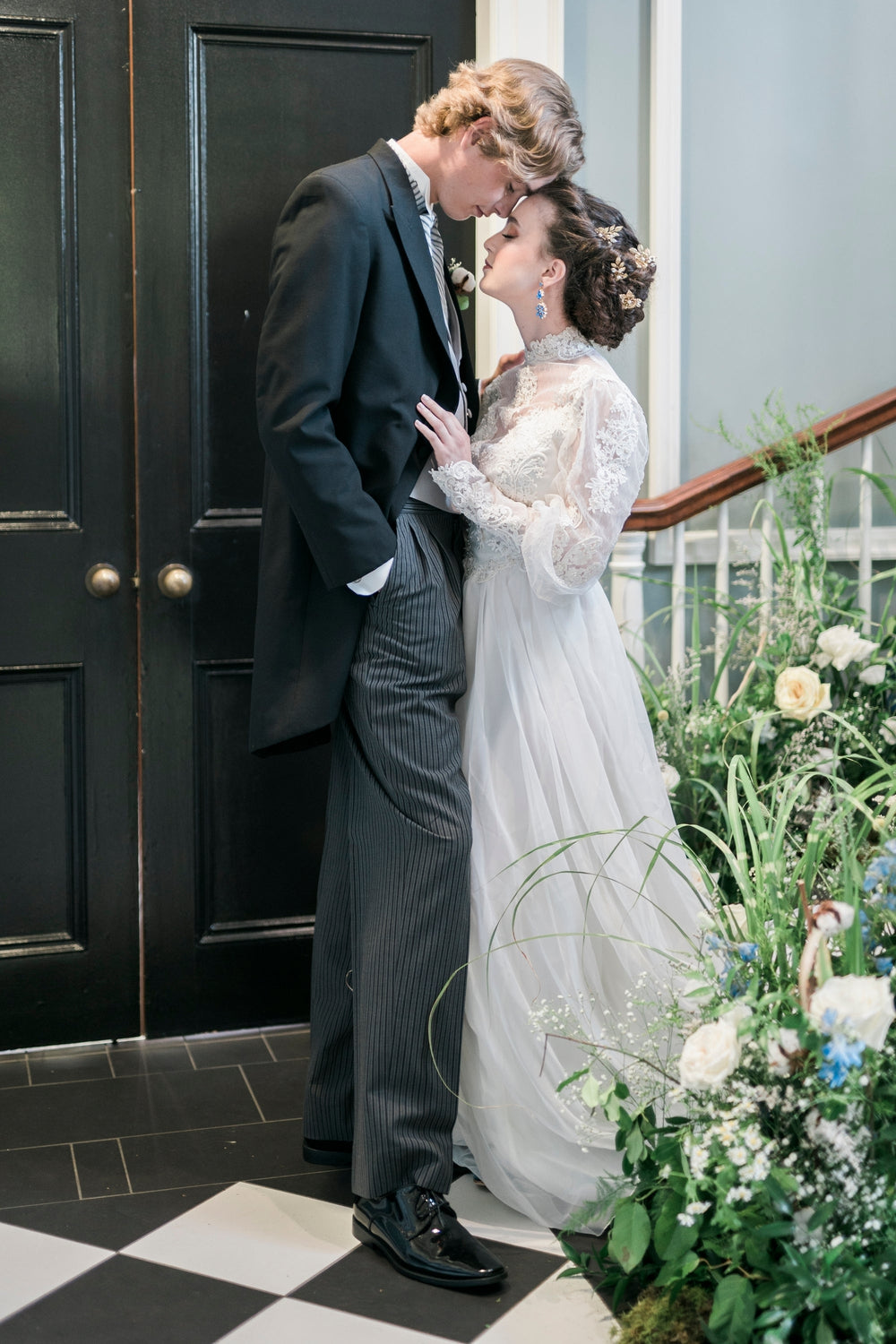 golden brass flower and leaf bridal hair pins with pearls and crystals. handmade in toronto canada by blair nadeau bridal