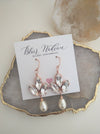 IVA Rhinestone Leaf Pearl Drop Earrings