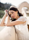 gold and ivory pearl teardrop hoop wedding earrings for canadian brides