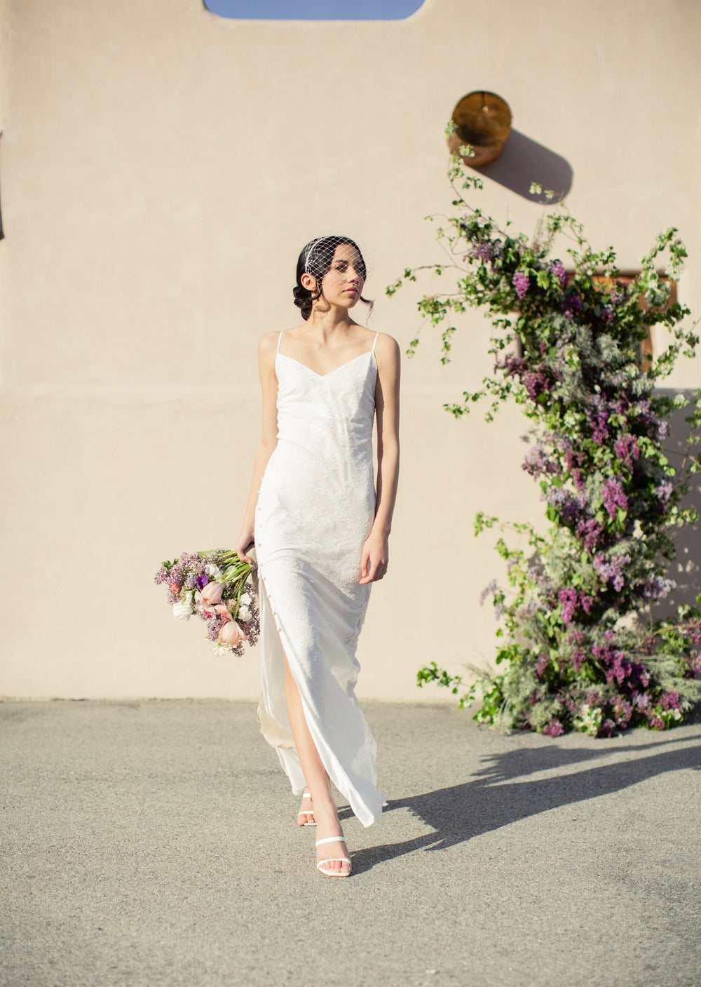 simple white bandeau birdcage veil on headband for weddings