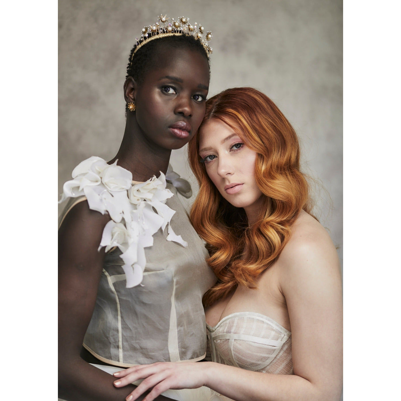 golden brass tall starburst bridal crown with crystals and pearls. handmade in toronto by blair nadeau bridal