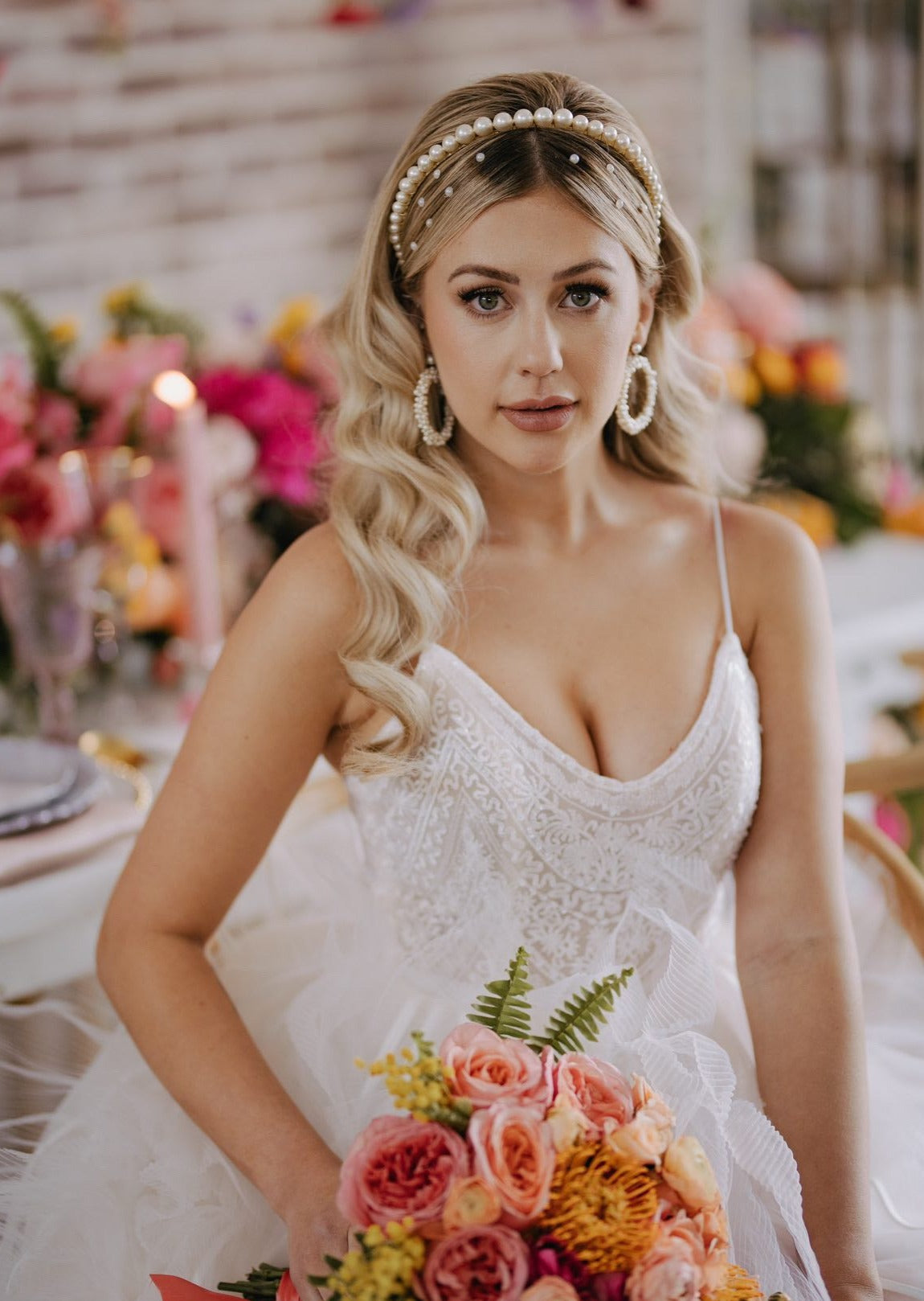 modern pearl headband for minimalist brides