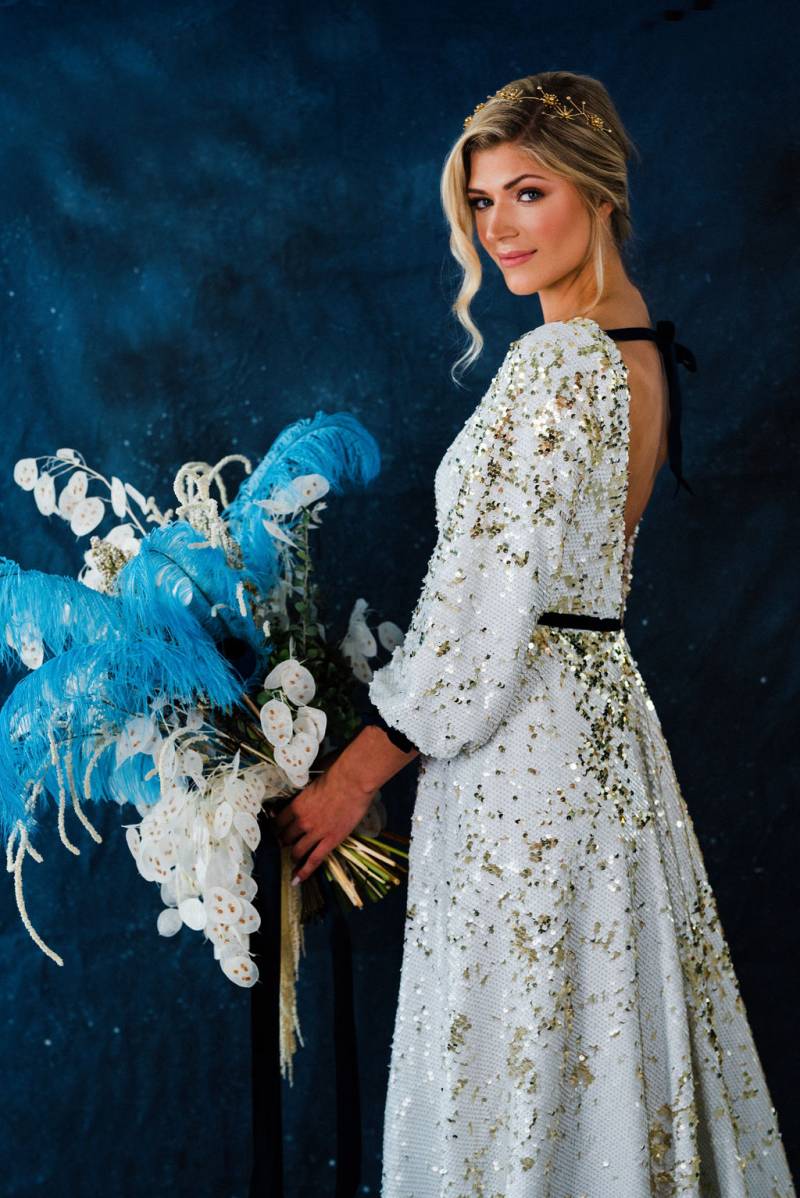 silver crystal and pearl bridal hair vine with stars and starbursts -  made in toronto ontario canada - blair nadeau bridal adornments