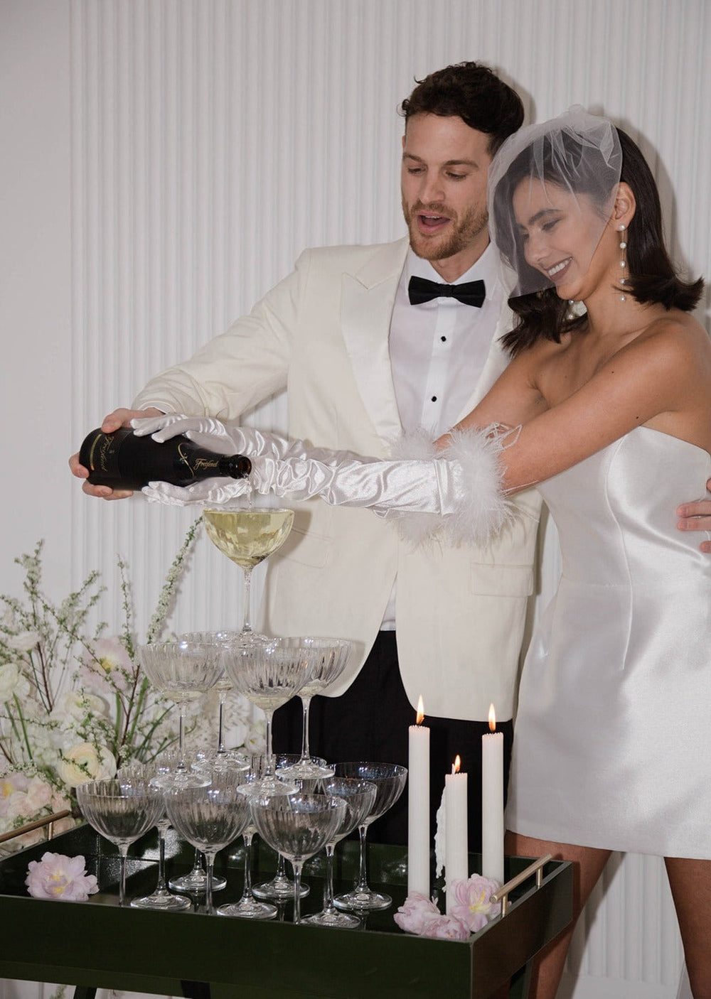 mini tulle birdcage veil with reception wedding dress