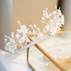 silver bridal crown with flowers and leaves, handmade in toronto ontario canada by Blair Nadeau Bridal Adornments