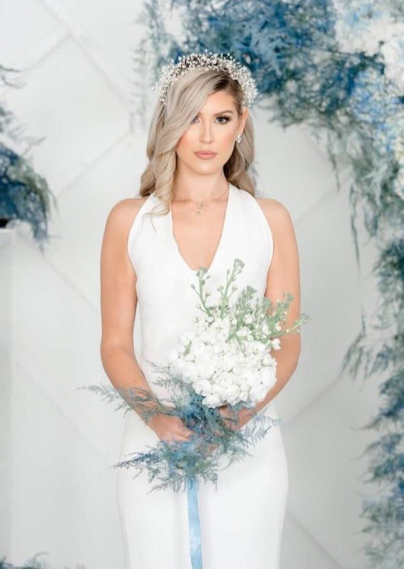 white Babies Breath Bridal Crown - Handmade in Toronto Canada - Blair Nadeau Bridal Adornments