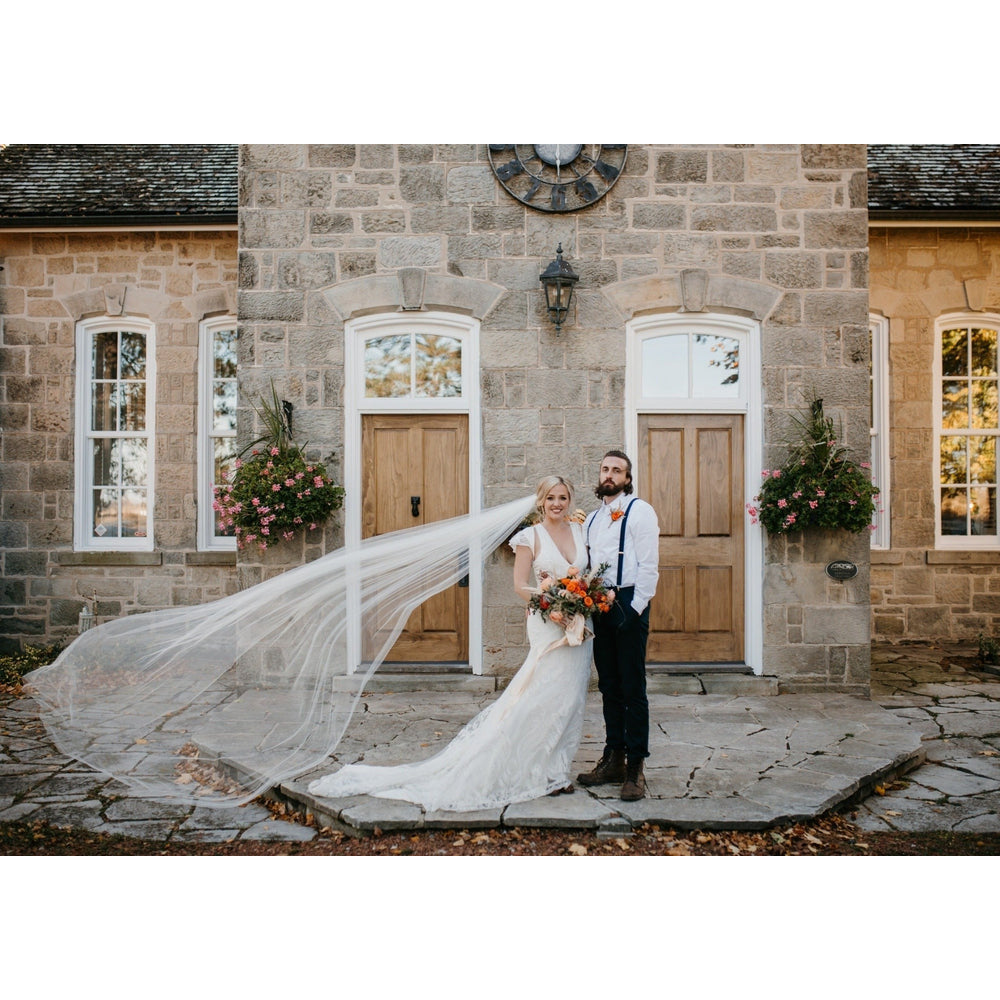 long cathedral full width waterfall wedding veil for brides. handmade in canada by blair nadeau bridal