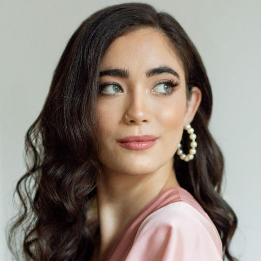 large oversized gold and white pearl hoop earrings for weddings made in toronto canada by Blair nadeau bridal adornments