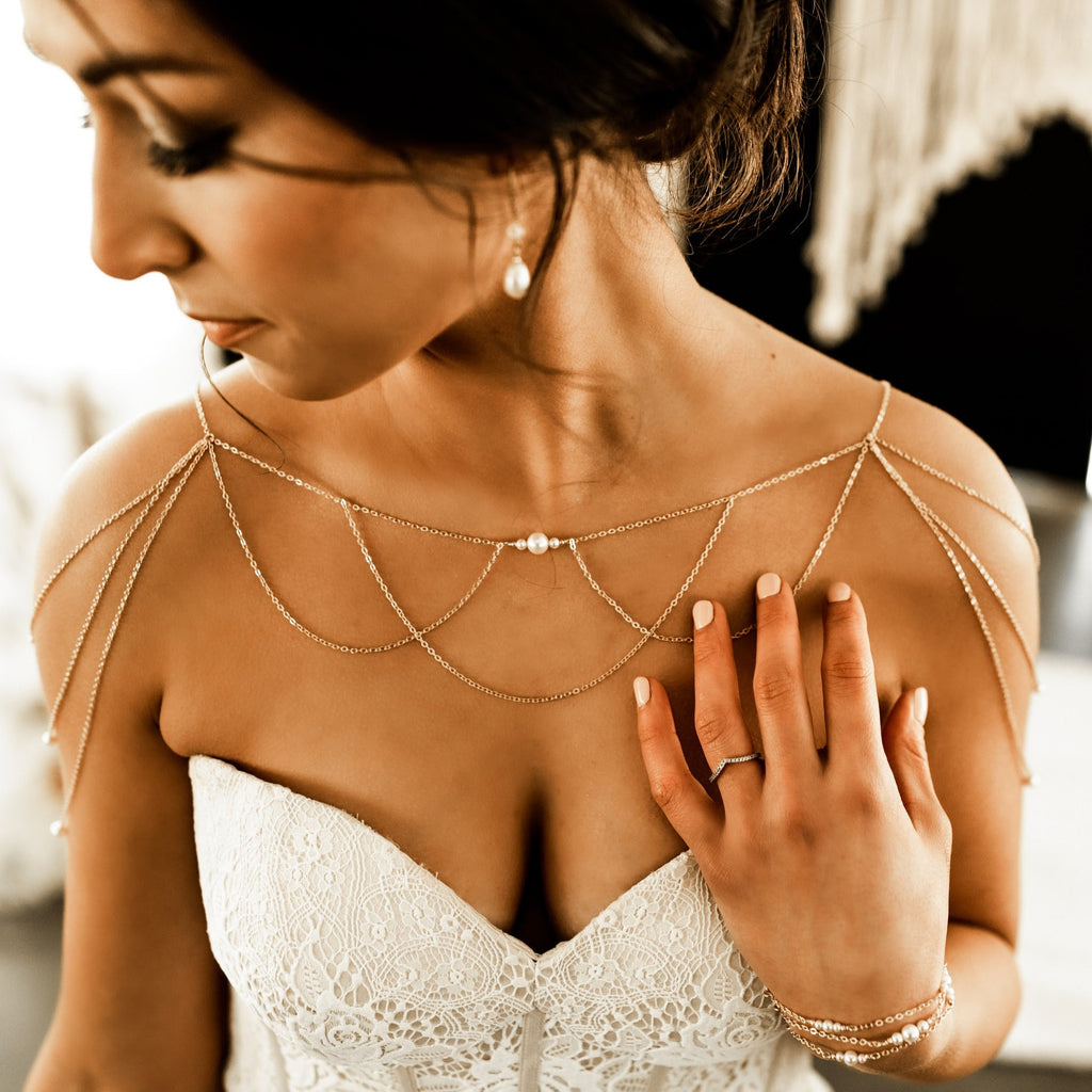 shoulder jewelry for strapless lace wedding dress for vintage inspired brides in canada