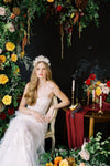 beautiful moody bridal editorial with roses and florals