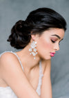 Silver Extra Long Ivory Clay Flower Vine Bridal Earrings with Leaves - Made in Toronto Ontario Canada - Blair Nadeau Bridal - Whitney Heard Photography