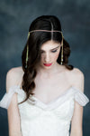 gold crystal rhinestone draped hair chain with dripping crystals at the side. handmade in toronto canada by blair nadeau bridal