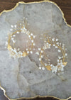 gold hoop earrings with clay flowers, freshwater pearls and rhinestones made in toronto