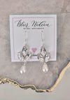 IVA Rhinestone Leaf Pearl Drop Earrings