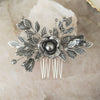 antique silver gold bridal hair comb with silver  pearls and leaves and roses. handmade in toronto canada by blair nadeau bridal