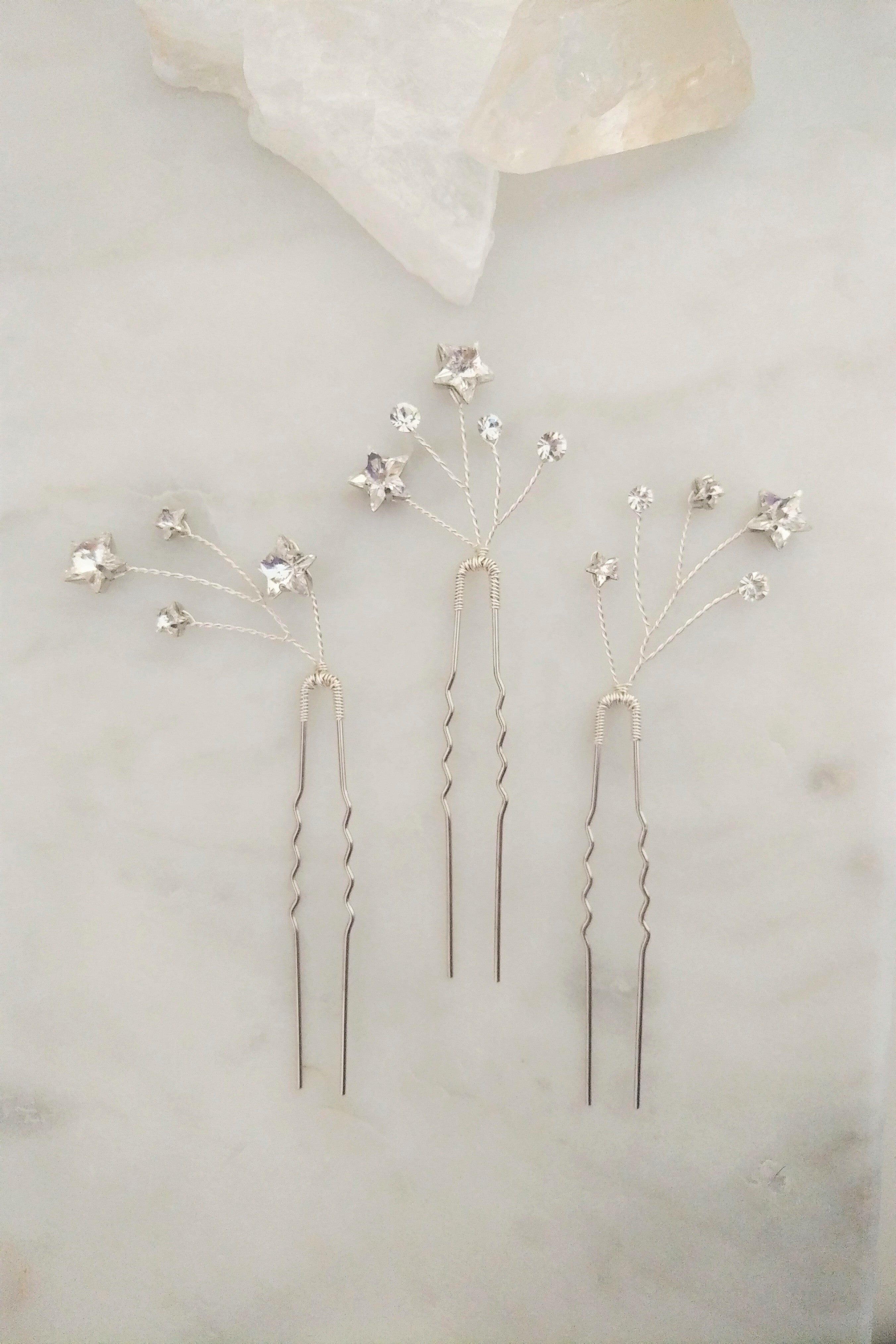 Crystal Rhinestone Bridal Shooting Star Celestial Wedding Hair Pin Set of 3 - handmade in toronto ontario canada - blair nadeau bridal 