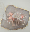 rose gold bridal hair combs with leaves and clay flowers. handmade in toronto canada by blair nadeau bridal
