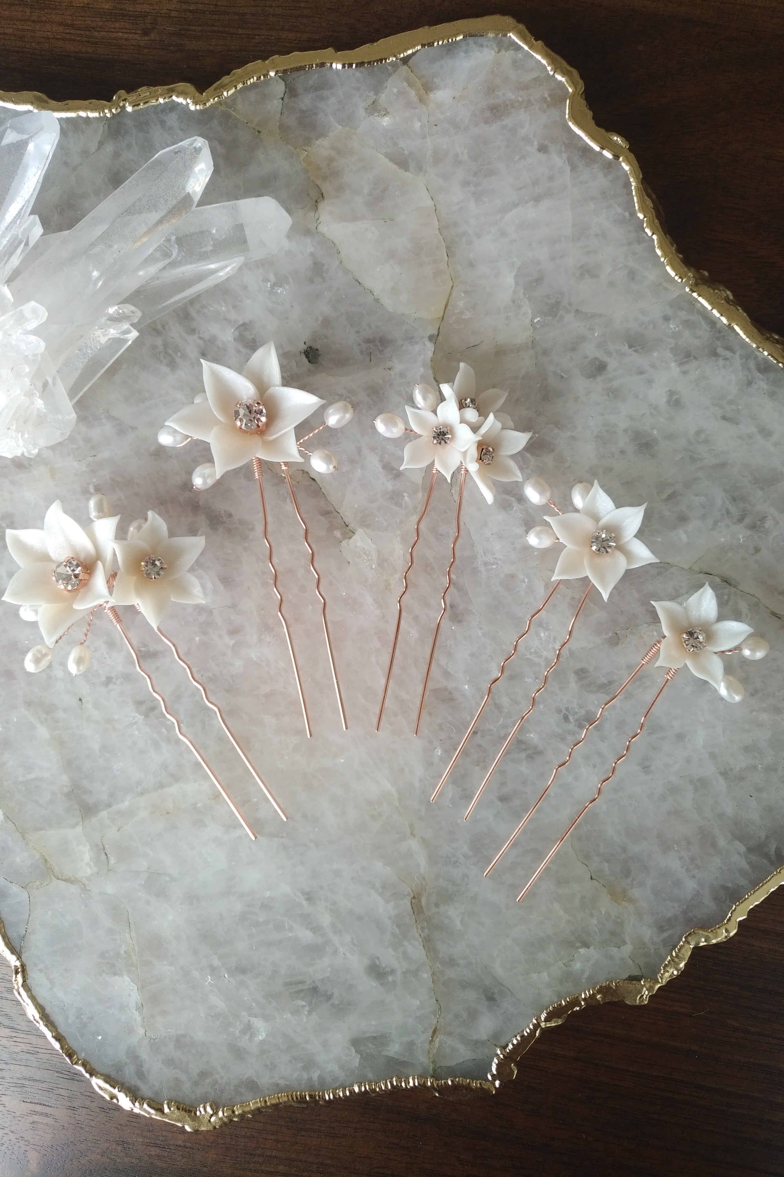 SUZETTE Clay Flower Bridal Hair Pins