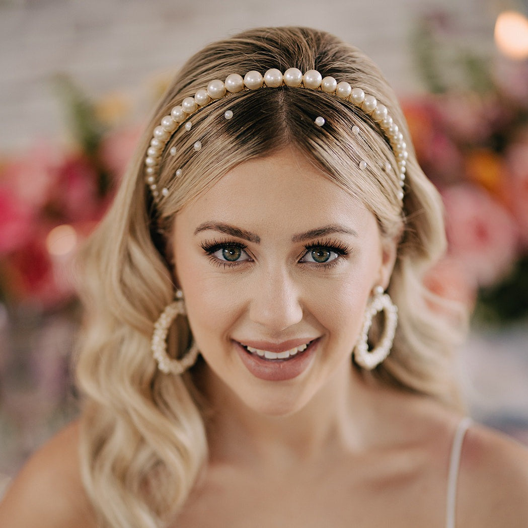 Curled Updo Bridal Hairstyle and Crystal Headband