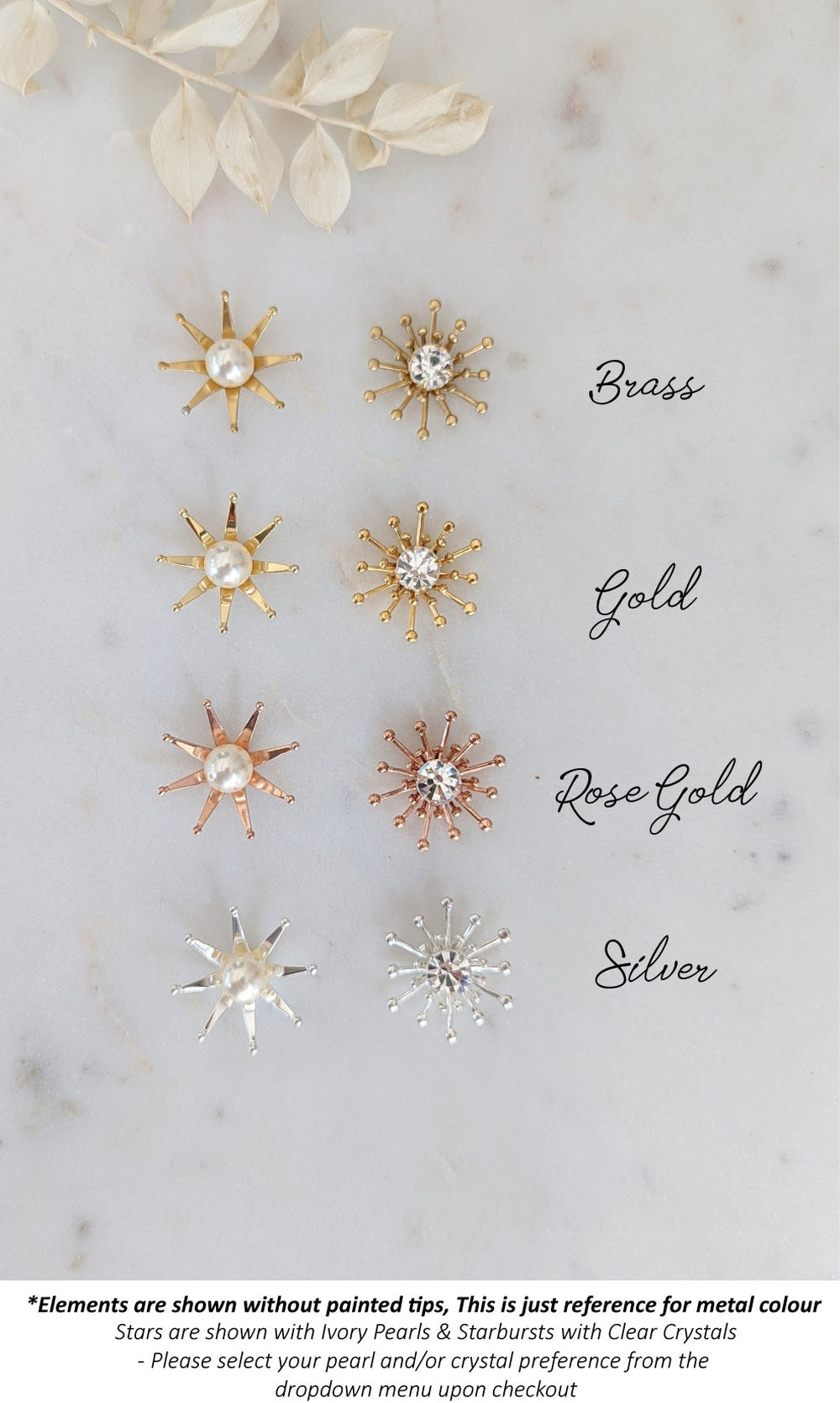 available colours for luna starburst and star bridal hair pins