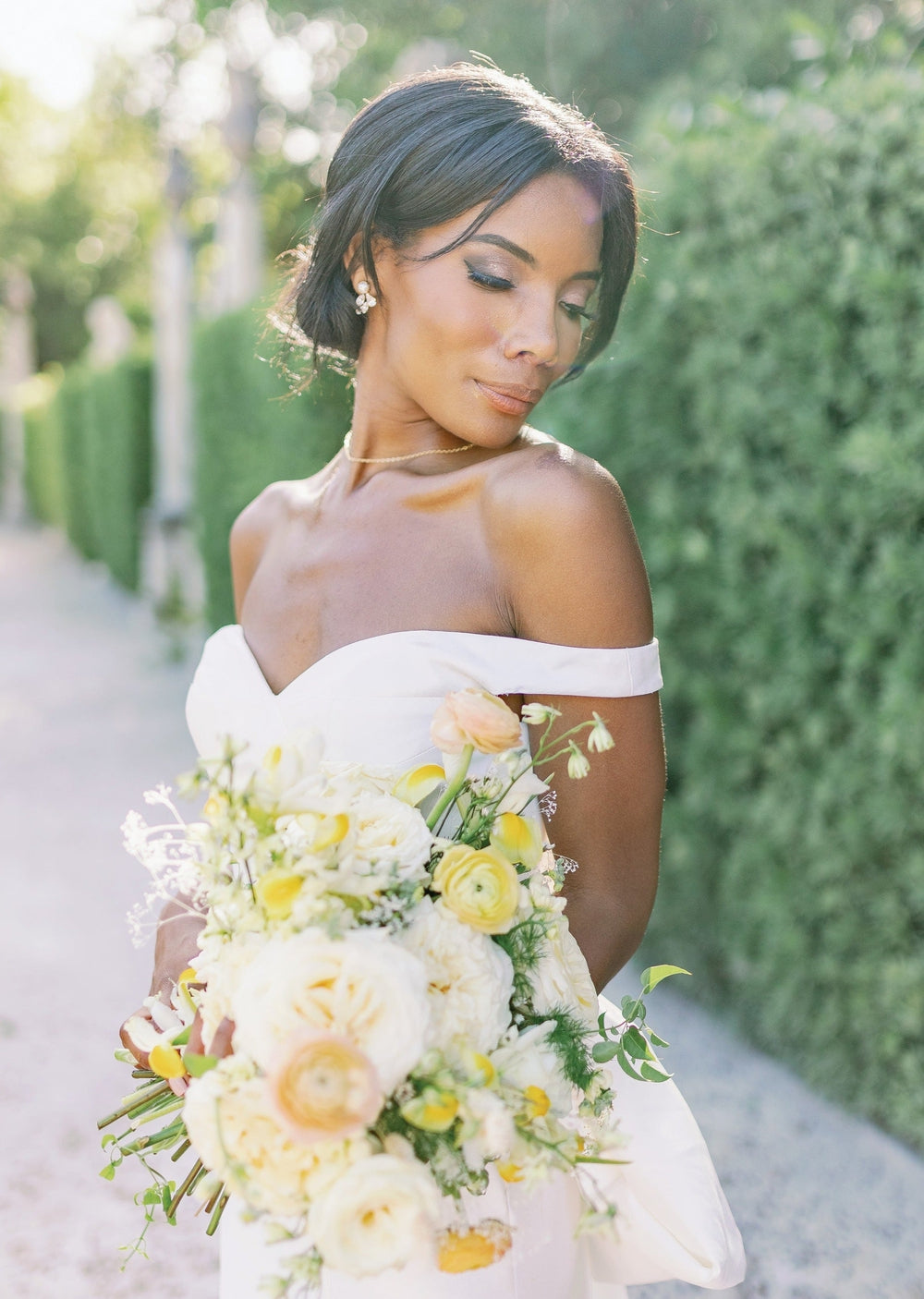 simple necklace for off the shoulder wedding dresses