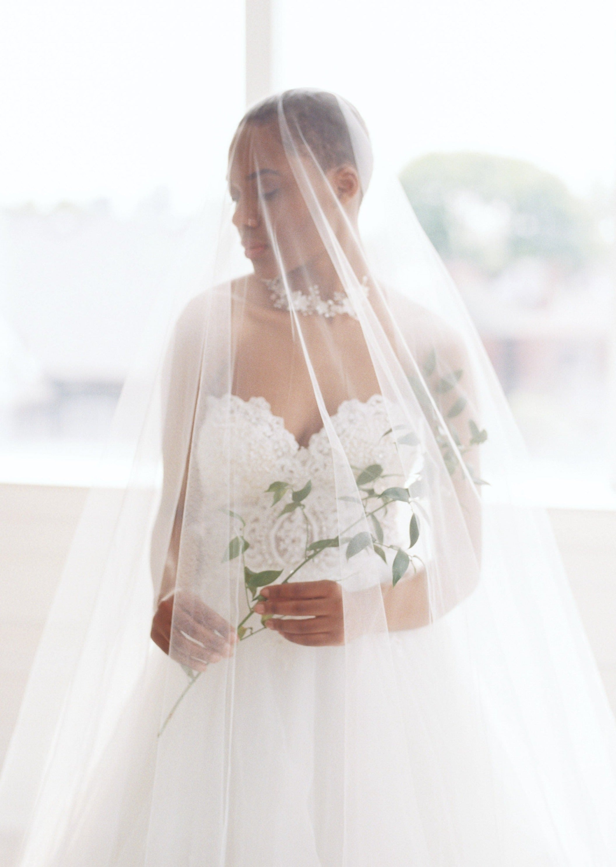 cathedral length extra long bridal drop veil with blusher. made in toronto by blair nadeau 