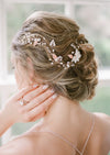 rose gold bridal hair vine with leaves and clay flowers. handmade in toronto by blair nadeau