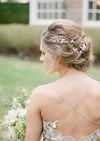 rose gold bridal hair vine with leaves and clay flowers. handmade in toronto by blair nadeau