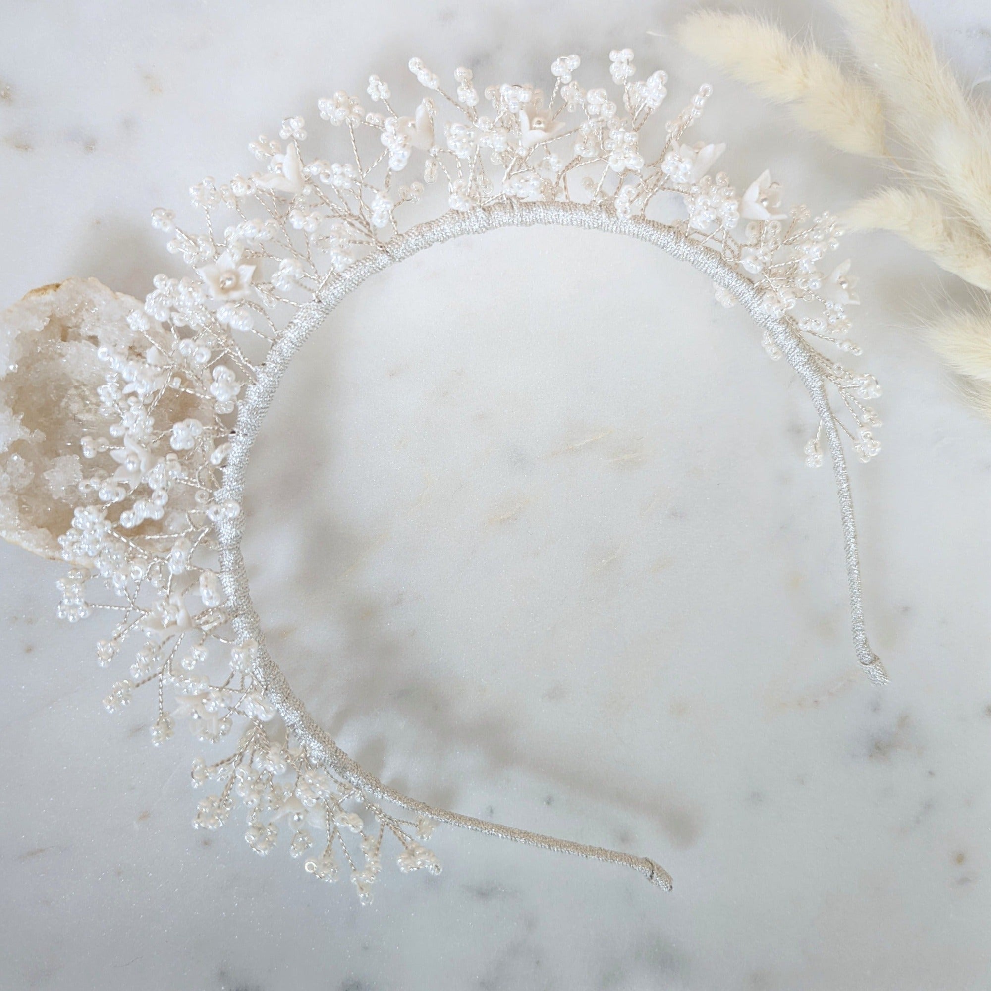white Babies Breath Bridal Crown - Handmade in Toronto Canada - Blair Nadeau Bridal Adornments