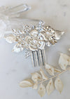 silver flower hair comb with crystals and pearls for wedding dress 