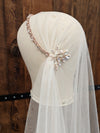 rose gold soft tulle juliet veil with beaded lace. Double layer with blusher. Handmade in toronto canada by blair nadeau