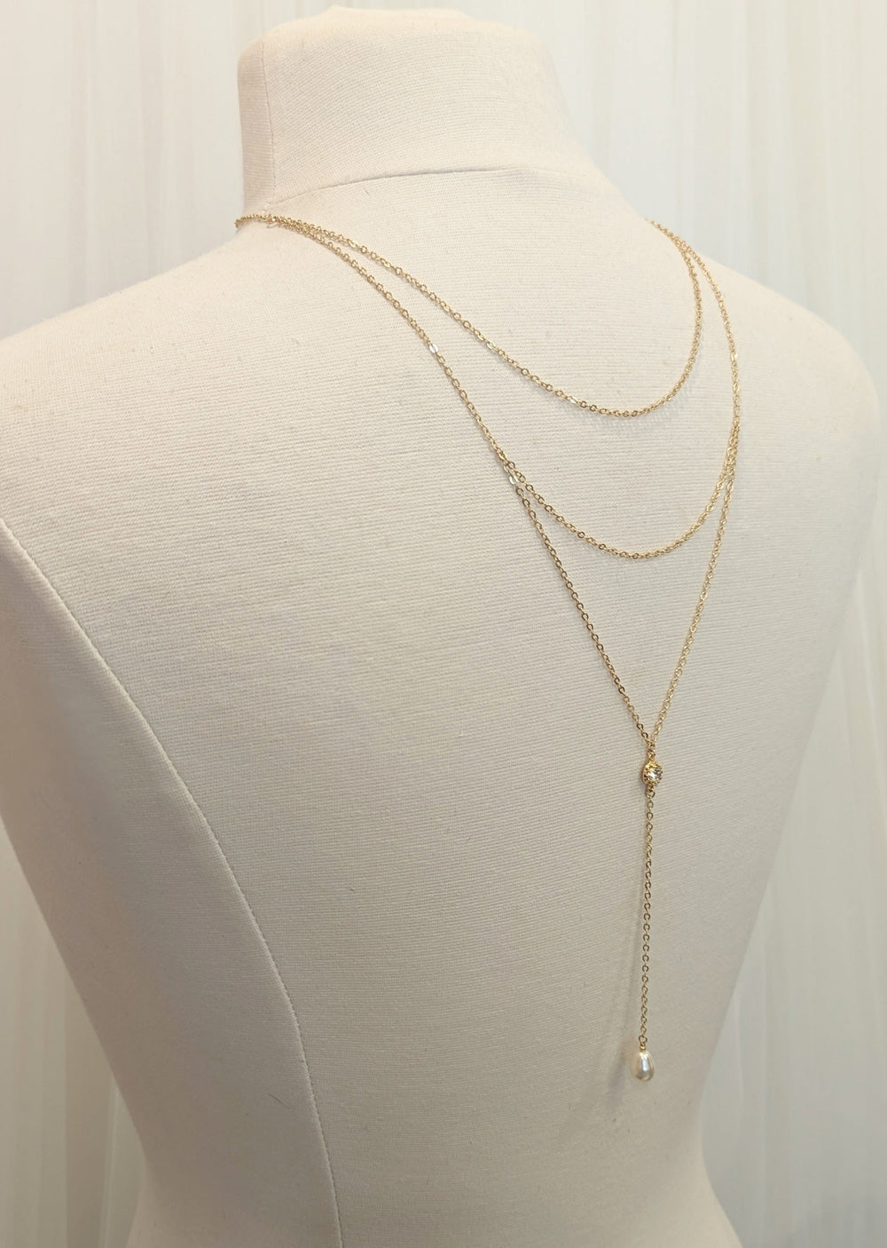gold draped back necklace with crystals and pearls for wedding dresses