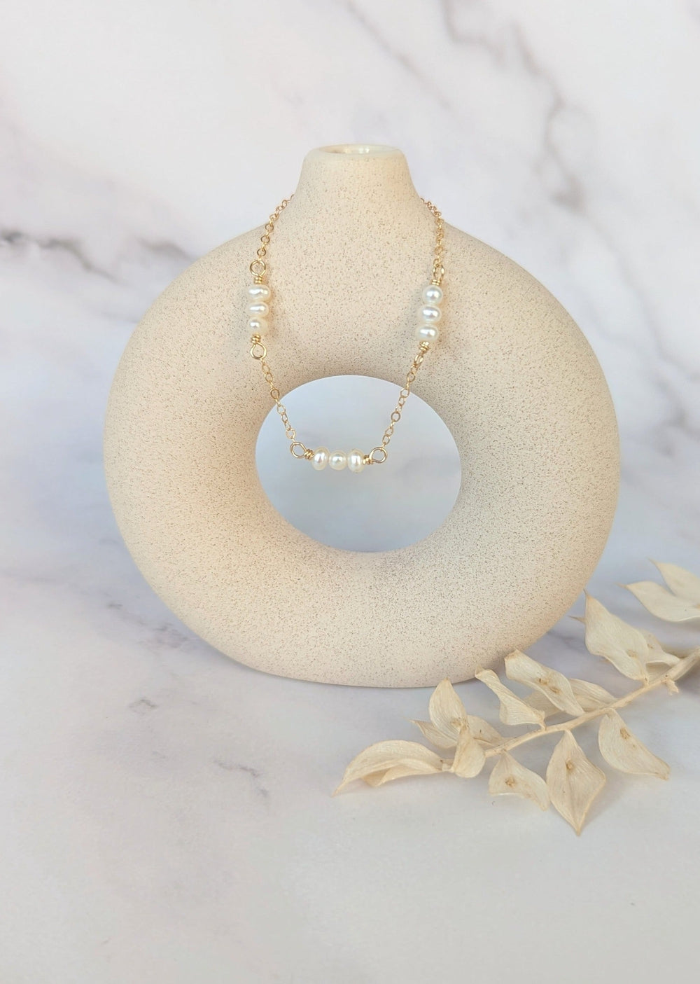 tiny organic shaped freshwater pearl bridal bracelet in gold filled